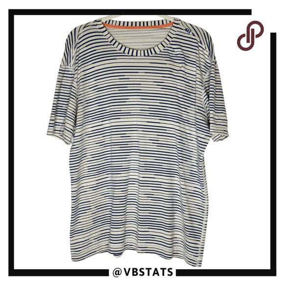 Lululemon Athletica Men's Striped Crew Neck Short Sleeve T-Shirt Blue White XL - Picture 1 of 6